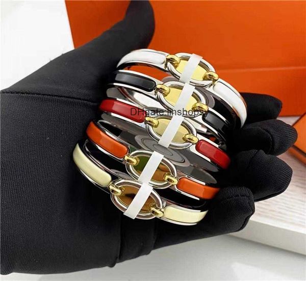

aher mas designer luxury brand enamel bracelet designer h pig nose bangle enamel bracelet anchor chain 8 figure buckle couples daily accesso, Black