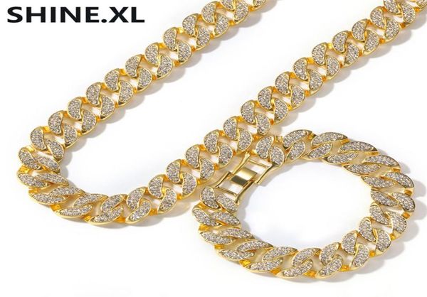 

new 18k gold plated full diamonds miami cuban chain necklace exaggerated trend hip hop men039s bracelet necklace set7523640, Silver