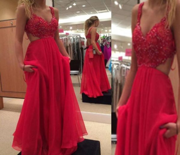

stunning prom dress long formal open back evening party wear beaded lace cut out hollow back floor length chiffon dresses9914124, Black