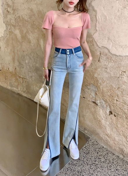 

2023 Womens jeans high-waisted designer straight-through wide leg pants show thin women casual pants Size S-L H6, Blue