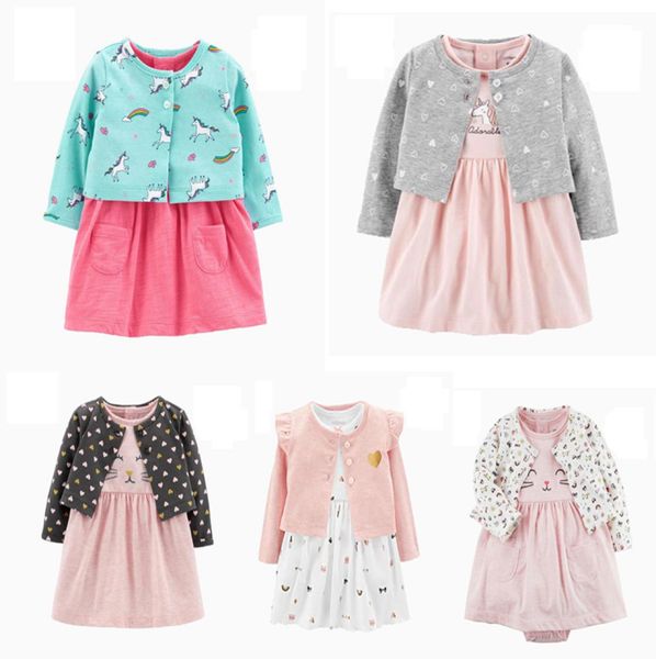 

baby girl long sleeve cardigan coatdress clothing fashion toddler girls clothes newborn 2020 summer cartoon unicorns outfit 10216210032, White