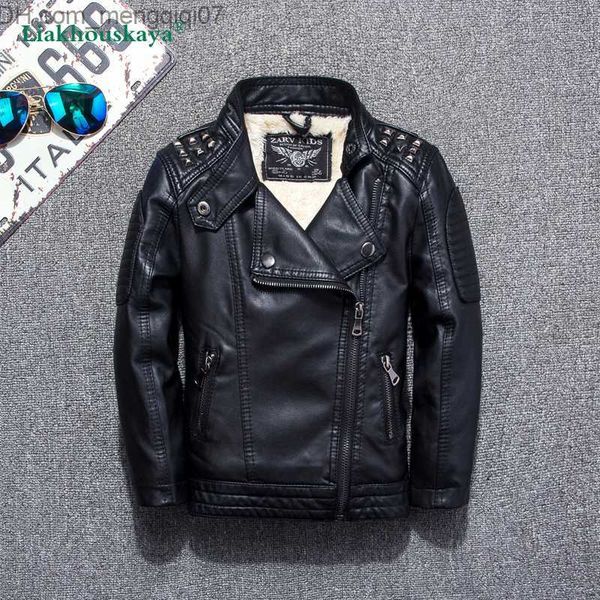 

coat winter children's genuine pu leather jacket zipper boys' rivet fashion children's spring jacket clothing solid coat 2-16, Blue;gray
