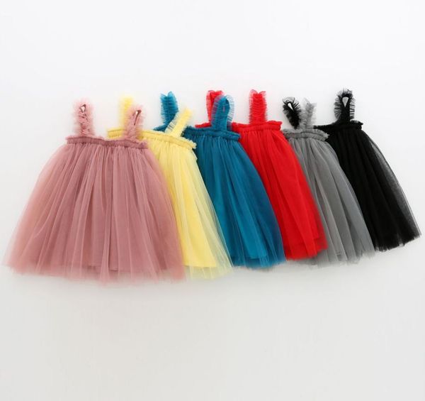 

ins baby girls tutu dresses kids sling gauze skirt summer party elegant solid color agaric lace gauze skirt 5 colors9573060, Red;yellow