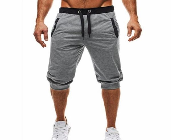 

men039s cotton capris pants slim cotton cropped joggers elastic wasit pants with pockets and drawstring sports pants harem trou3096897, Black