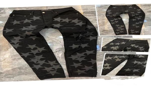 

european street wear mens jeans five stars luxurys brand pencil slim fit casual men jean washed retro torn fold stitching man desi2856196, Blue