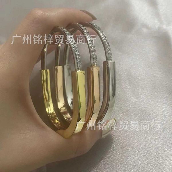 

designer tiffay's new lock series s925 fashionable color separation diamond inlaid sterling silver bracelet, Black