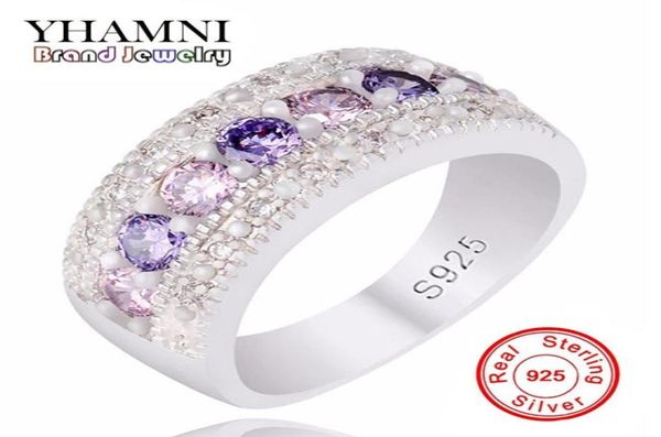

yhamni real solid silver wedding rings for women colorful diamond princess party beautiful finger rings fine jewelry pj14779970511768470, Slivery;golden