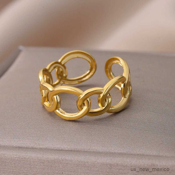 

band rings retro cuban chain rings for women open adjustable gold plated stainless steel ring vintage punk jewelry mujer r230719, Silver
