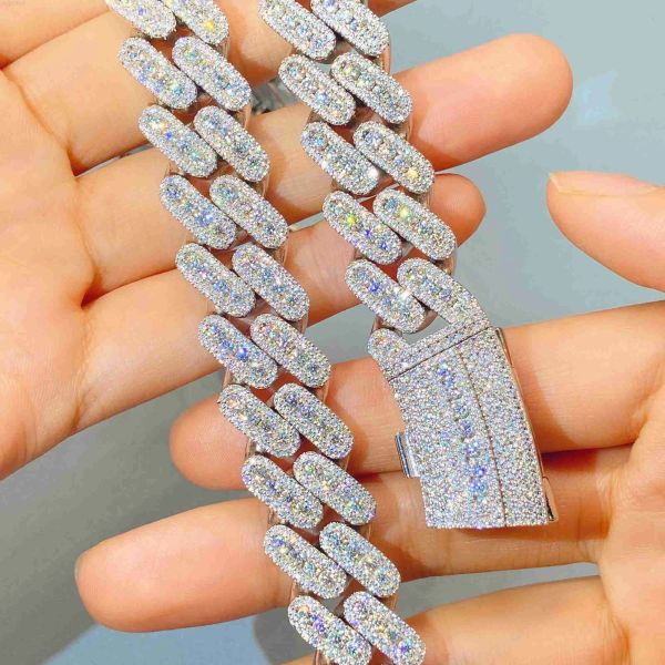 

12mm 15mm 18mm sterling silver miami cuban link chain necklace vvs moissanite hip hop jewelry necklace