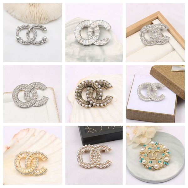 

designer letter brooches gold plated inlay crystal rhinestone jewelry brooch charm pearl pin marry christmas party gift, Gray