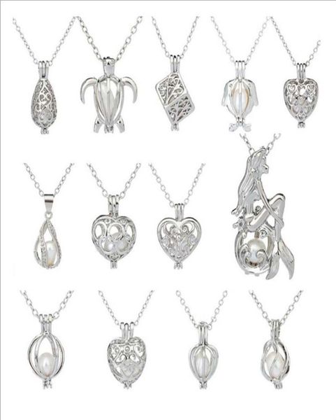 

wish pearl gift 20mm heart cage chokers necklace for women with oyster love pearl pendant chain necklace colar4898901, Silver