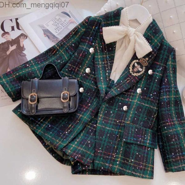 

pajamas new baby girls' clothing set autumn spring retro plain jacket coat+shorts children's clothing set 2-7y z230719, Blue;red