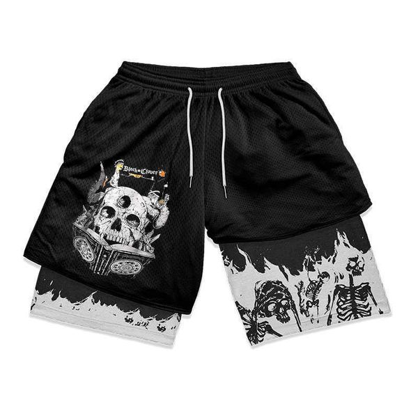 

men's shorts anime black clover performance shorts men print 2 in 1 quick dry sports shorts summer fitness running workout mesh gym sho, White;black
