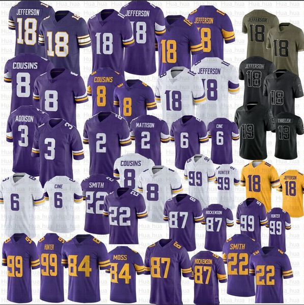 

justin jefferson addison football jersey adam thielen kirk cousins stitched mattison harrison smith randy moss lewis cine hunter t.j. hocken, Black;red