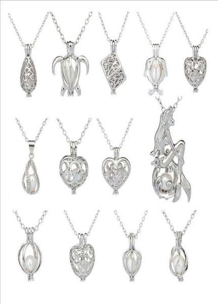 

wish pearl gift 20mm heart cage chokers necklace for women with oyster love pearl pendant chain necklace colar9971063, Silver