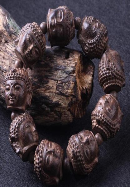 

sandal wood beads hand engraving shakya muni buddha head bracelet on hand wood beads buddha head bracelets2829799, Black