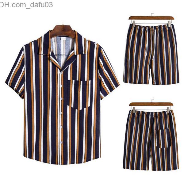 

men's tracksuits summer 2022 men's short sleeve striped track suit men's street clothes men's fashion men's two-pie, Gray