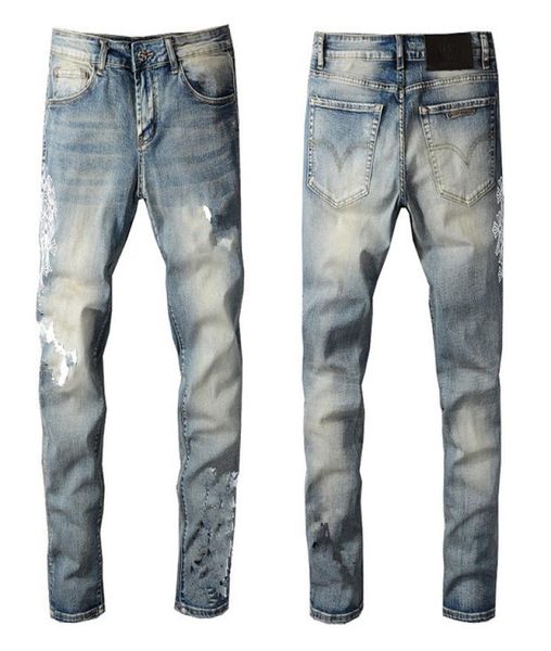 

21ss style brand mens jeans clothing pants men women t shirts panther print army green destroyed slimleg denim straight biker ski7482782, Blue