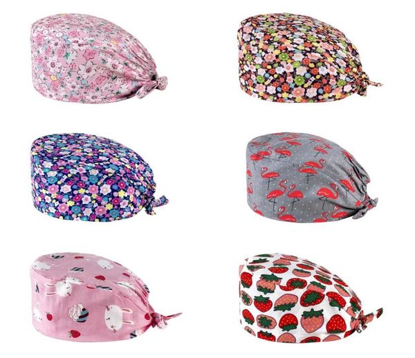 

cotton scrub hats printed bandage adjustable scrub cap operation caps washable working hat bonnets for women 9 styles kimterc102f8356170