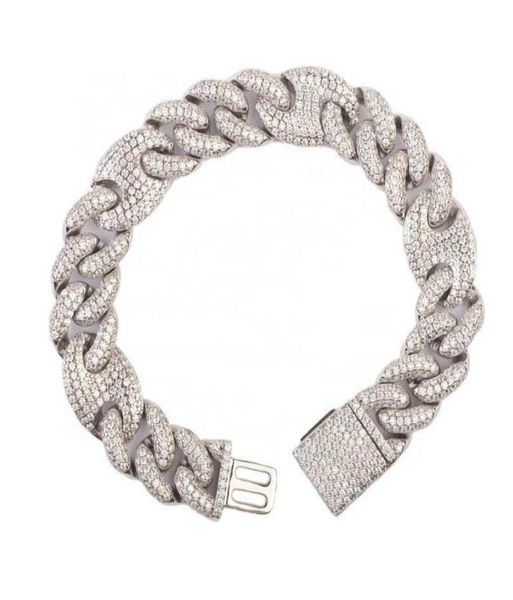 

hiphop jewelry pig nose style 15mm width cuban chain 925 silver vvs moissanite diamond bracelet6203145, Golden;silver