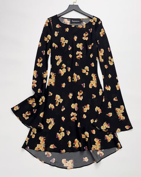 

designer dress retro silk butterfly print design for high visibility, slim long sleeved short dress for women, Black;gray