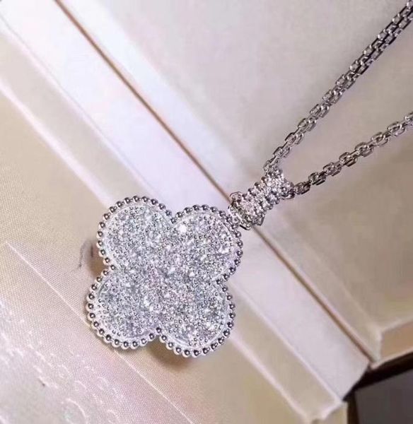 

fourleaf clover sweater chain women039s s925 microencrusted diamond long necklace flower pendant accessories luxurys designer9971863, Silver