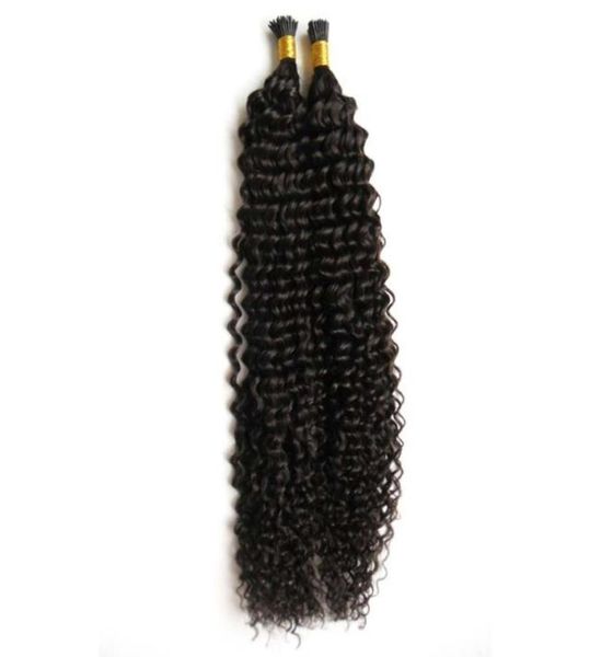 

10quot24quot i tip curly hair extensions human 100pcs malaysian virgin remy fusion human hair extensions 100g keratin stick t2092314, Black