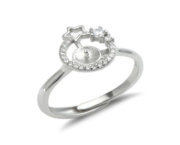 

star ring settings 925 sterling silver blanks cubic zirconia ring semi mounting for pearl 5 pieces3938831, Slivery;crystal