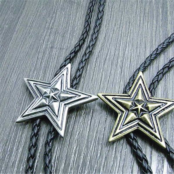 

bolo ties bolo tie new pentagram retro shirt chain big star collar necklaces long neckties pendant hkd230719, Red