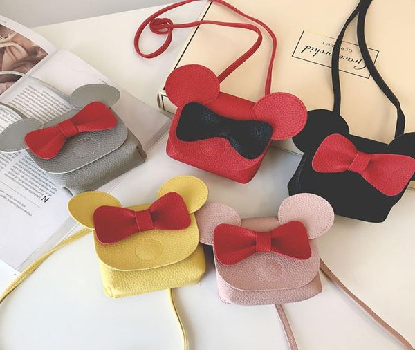 

5 colors mouse ear shape shoulder bags pu coin purse cartoon bow crossbody bag kids messenger bag coin wallet party favor gift z085669026, White