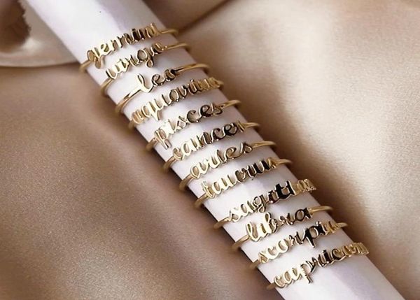 

vintage 12 constellation rings for women cancer leo virgo libra rings zodiac signs fashion jewelry girls gift female gold letter r9672962, Golden;silver