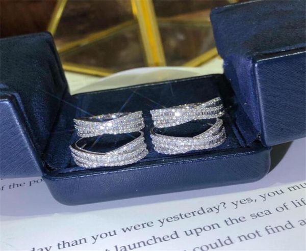 

luxury jewelry brand new 925 sterling silver princess cut white z cz diamond cross ring eternity women wedding engagement band1681697, Slivery;golden