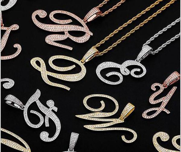 

14k iced new big size cursive writing letters pendant necklace az letters soild zirconia pendant necklace with 3mm 24inch rope ne3510506, Black