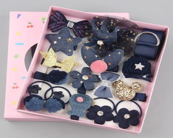 

18 piecebox hair clip set cute hair accessories girl headwear bow flower animal hairpins hair band cartoon elastic headdress gift1313503, Slivery;white