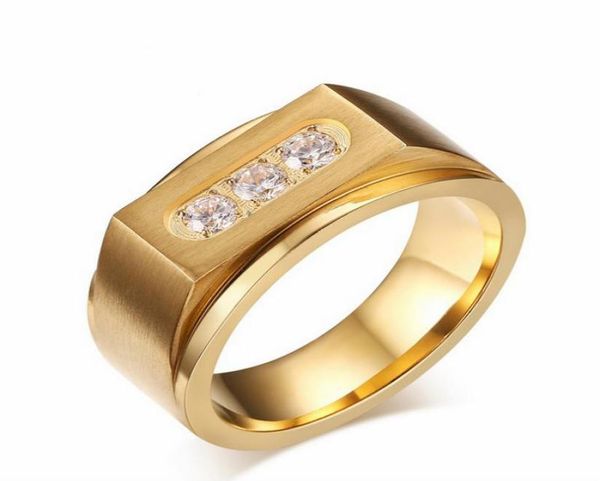 

bold mens titanium stainless steel 3 stone ring wedding band us size9121506487, Golden;silver