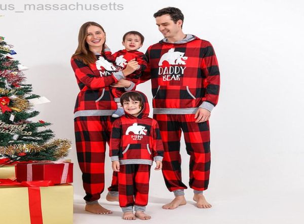 

family matching outfits father mother son daughter clothes set cartoon lattice hooded pulloverpants baby romper christmas pajamas 6625922, Blue
