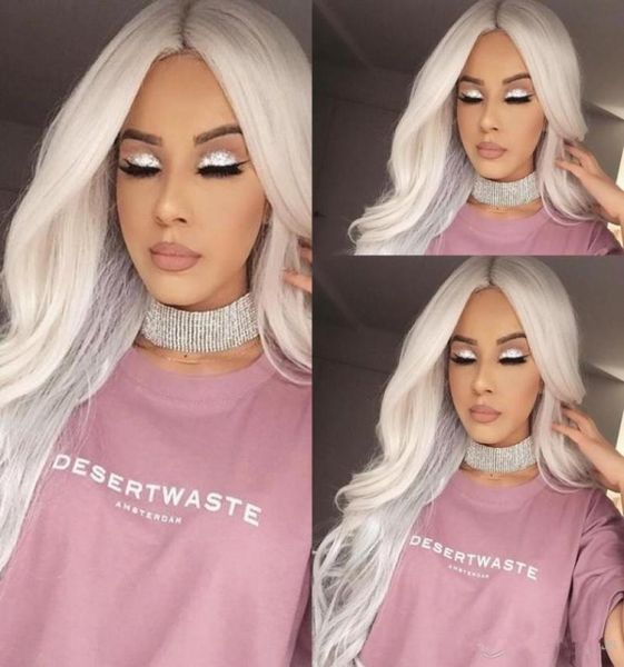 

middle part natural long body wave white wig high temperature fiber synthetic lace front wig for white women7211315, Black