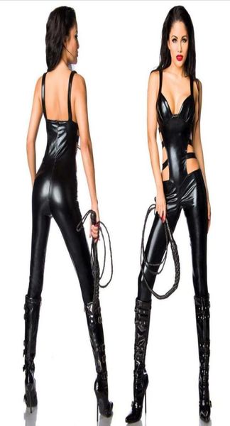 

women pvc catsuit faux leather lingerie bodysuit wetlook jumpsuit clubwear t789286012, Red;black