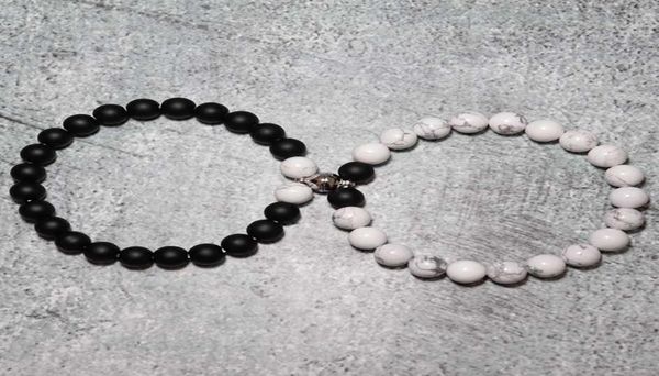 

2pcsset paired couple bracelet for lovers creative magnet clasp matching braslet natural stone brazalete braclet3514710, Golden;silver
