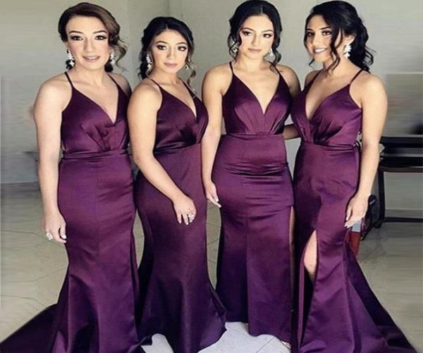 

mermaid bridesmaid dresses v neck criss cross back satin side slit green purple mermaid bridesmaid gowns wedding guest dresse1153029, White;pink