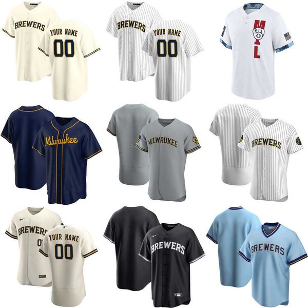 

2023 baseball jerseys custom jersey mens women youth milwaukee''brewers''51 freddy peralta 29 josh lindblom 13 mark math, Blue;black