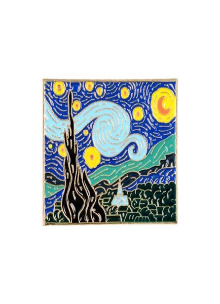 

van gogh oil painting starry sky brooch pins eco enamel cartoon funny metal brooches for girls gift jewelry badges bag clothes den9182065, Gray