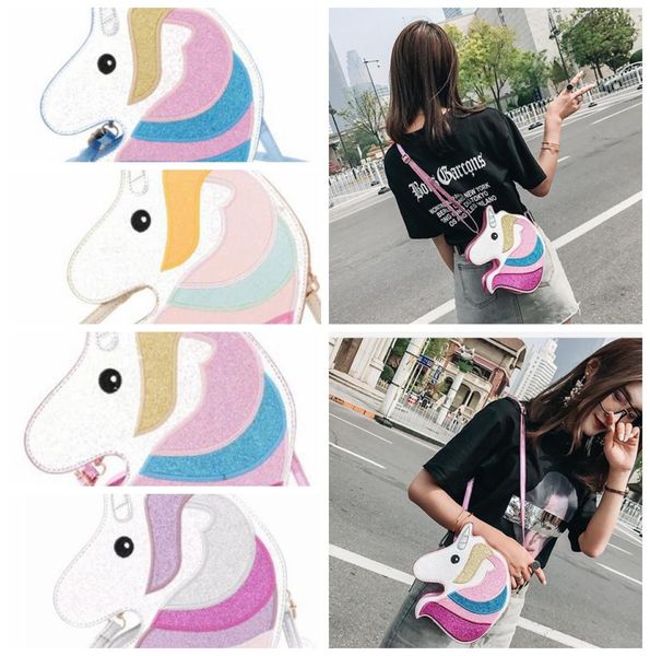 

ins unicorn shape shoulder bag handbag women colorful sequin cute unicorn design crossbody messenger bag casual ladies handbag kka6618940, Black