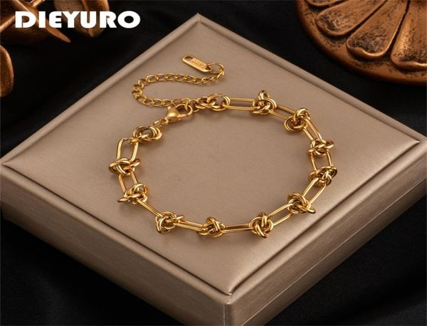 

dieyuro 316l stainless steel gold silver color chain bracelet for women classic rust proof fashion girl wrist jewelry gift 2207267948071, Golden;silver