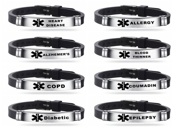 

stainless steel engravable bracelet medical alert id bracelets diabetes epilepsy alzheimer039s allergy women men silicone brace4477684, Golden;silver