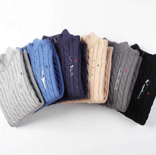 

new mens designer polo sweater fleece ralphs shirts thick half zipper high neck warm pullover slim knit knitting lauren jumpers small horse, White;black
