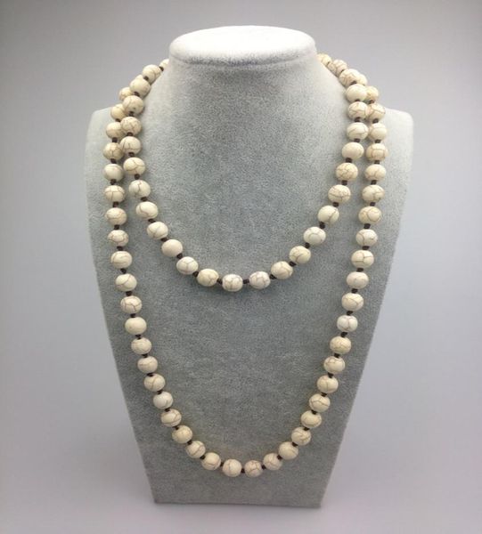

st0011 10mm white turquoise knot 42 inch long stone beads women necklace handmade jewelry1082530, Silver
