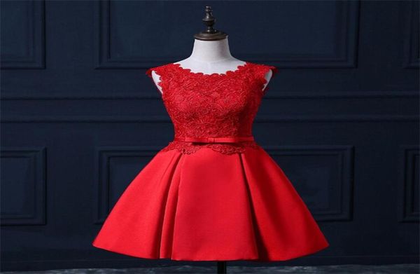 

2017 new real evening dresses with sashes elegant high neck aline backless girls women short ball prom party graduation formal dr2722280, Black;red