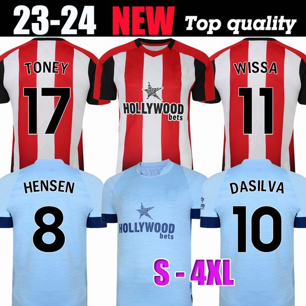 

s-4xl 23 24 brentfords home soccer jerseys 2023 2024 away hickey henry jensen schade toney mbeumo janelt football shirts men kids kit, Black;yellow