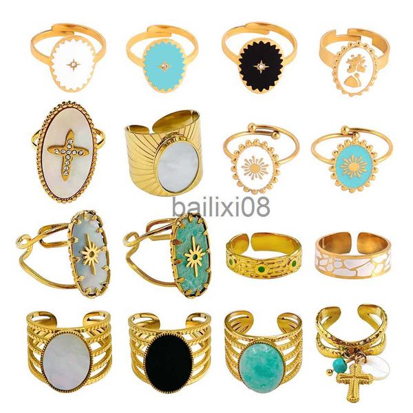 

band rings stainless steel rings open rings for women rings wide ring colorful geometry chain female rings jewelry party gift wholesale j230, Silver